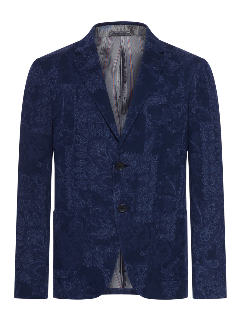 SINGLE-BREASTED JACQUARD COTTON JACKET WITH FLORAL PATTERN