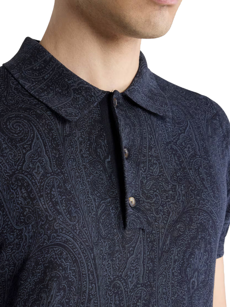 COTTON BLEND POLO SHIRT WITH FLORAL PAISLEY PATTERN