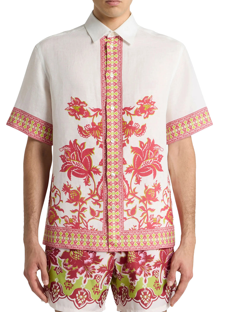 OVERSIZED LINEN SHIRT WITH PLACED FLORAL PRINT