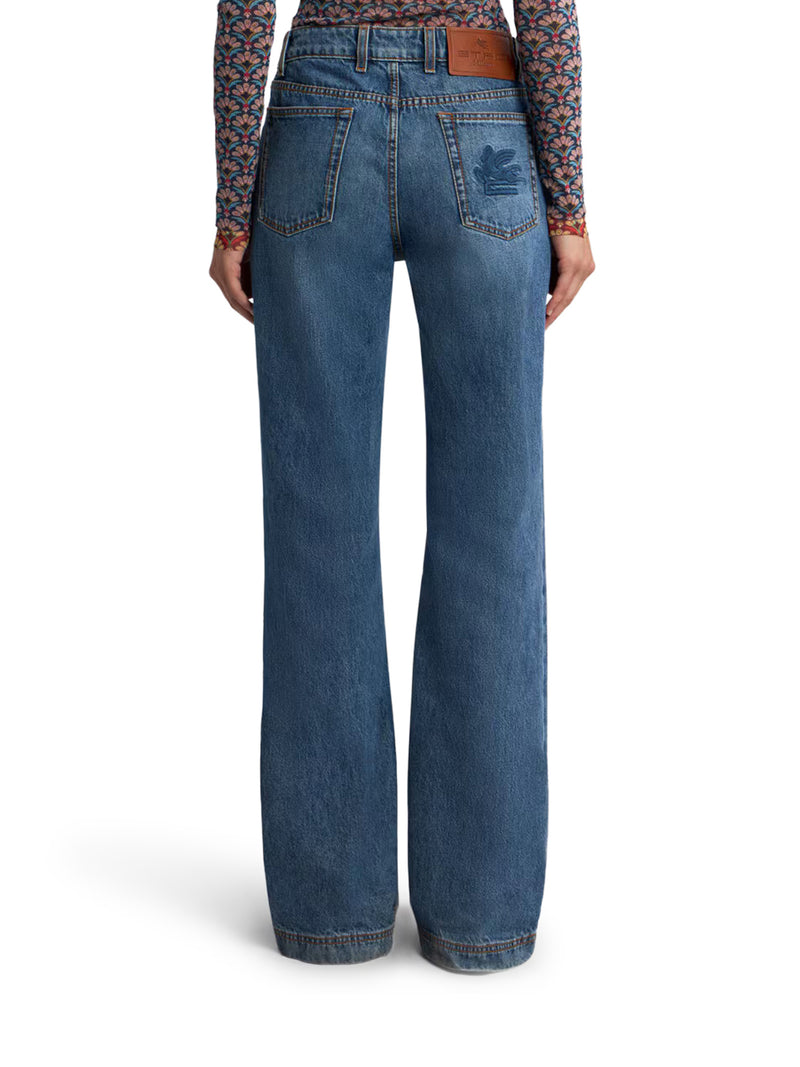 FLARED DENIM JEANS WITH PEGASUS EMBROIDERY