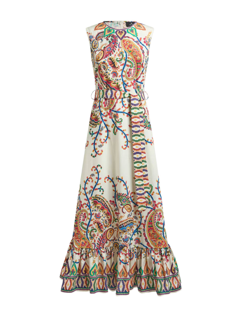 LONG COTTON DRESS WITH FLORAL PAISLEY PRINT