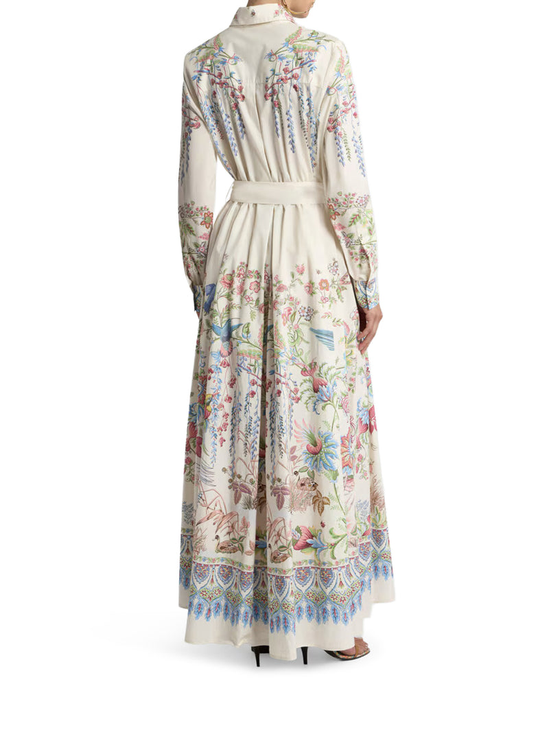 LONG SILK CHEMISIER DRESS WITH FLORAL PRINT AND BELT