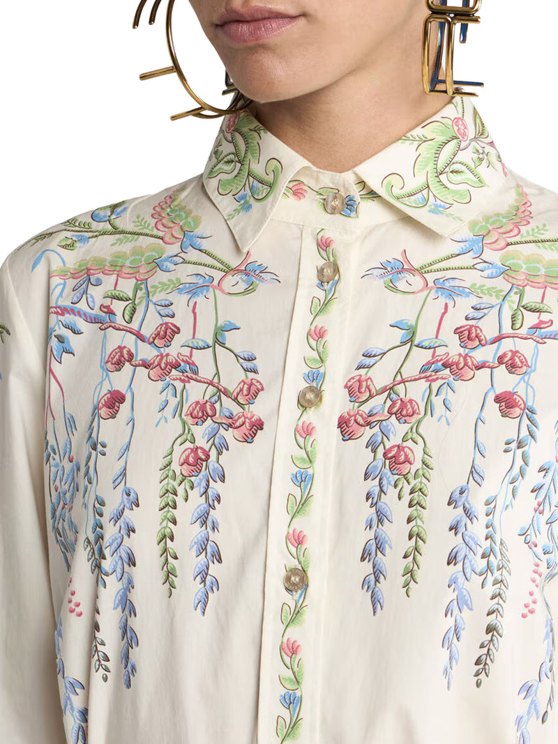 LONG SILK CHEMISIER DRESS WITH FLORAL PRINT AND BELT