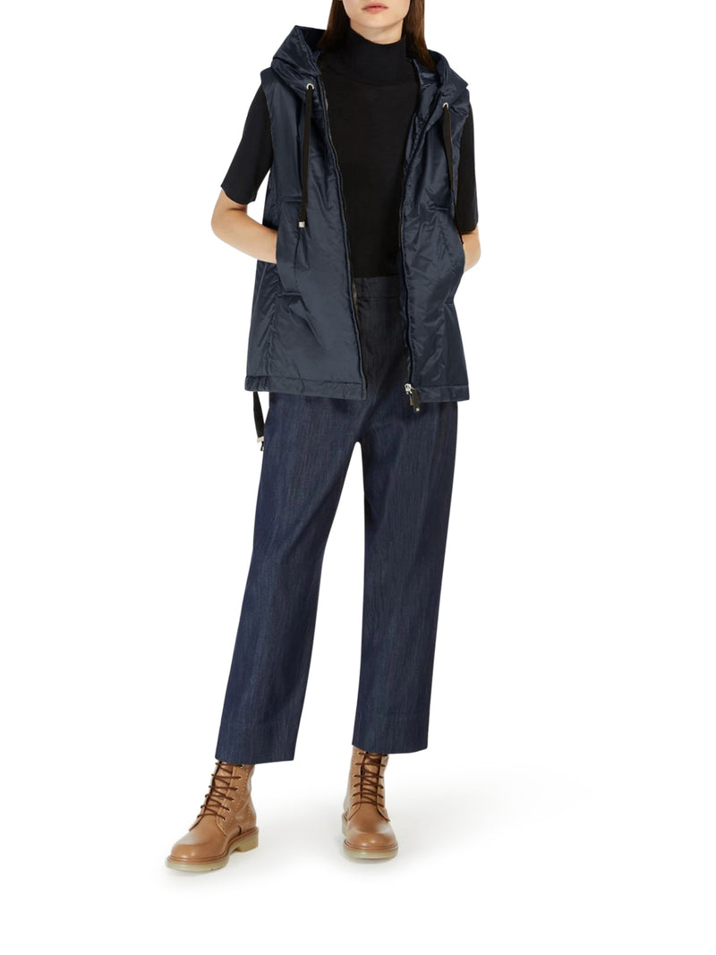PADDED VEST WITH HOOD IN WATERPROOF CANVAS