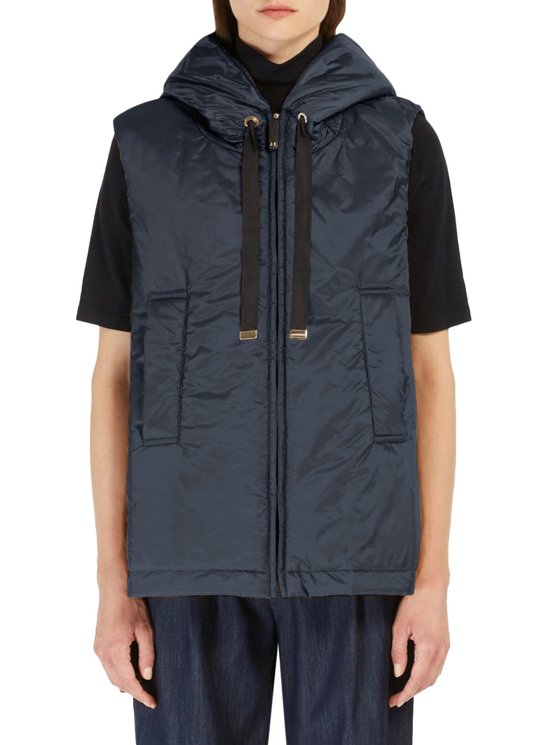 PADDED VEST WITH HOOD IN WATERPROOF CANVAS