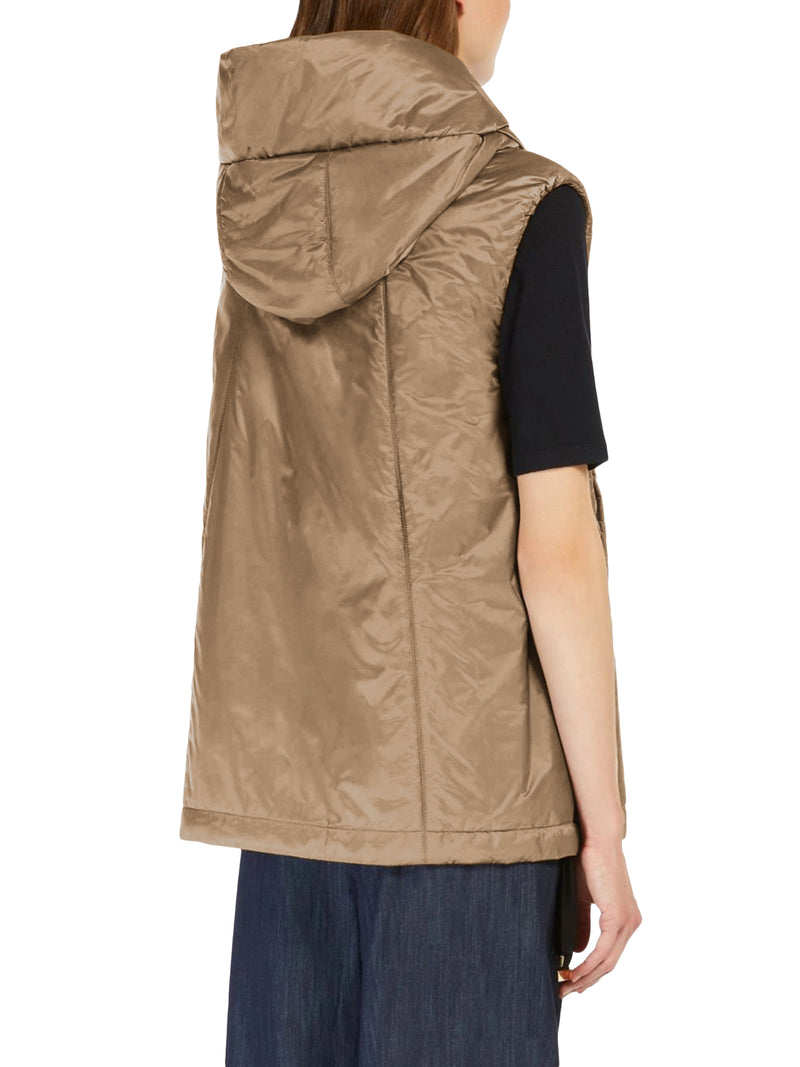 PADDED VEST WITH HOOD IN WATERPROOF CANVAS