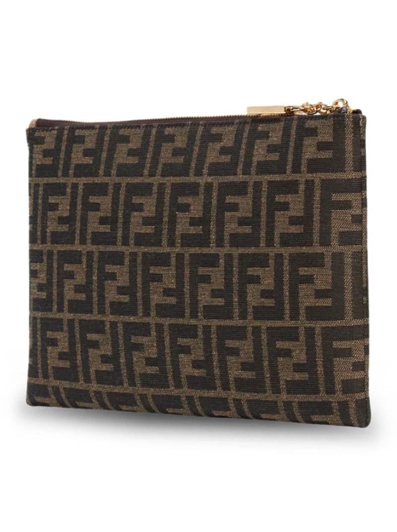 MEDIUM BAGUETTE FLAT POUCH IN BROWN FF JACQUARD FABRIC