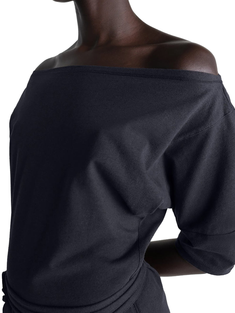 OFF-SHOULDER DRESS IN HEAVY LINEN AND COTTON JERSEY