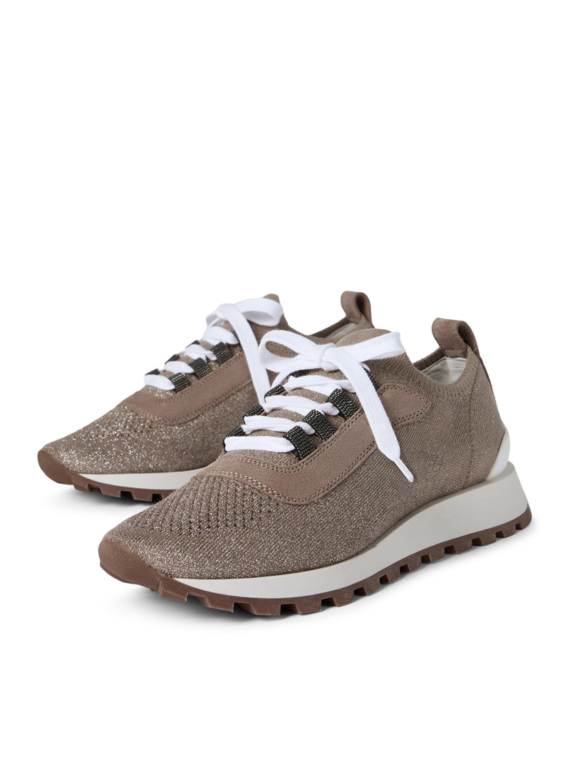SPARKLING SUEDE AND COTTON MESH RUNNERS WITH SHINY EYELETS