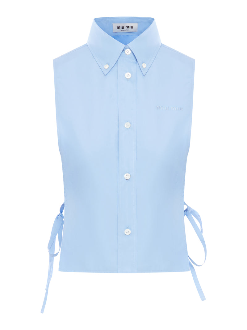 SLEEVELESS POPLIN SHIRT WITH RIBBONS