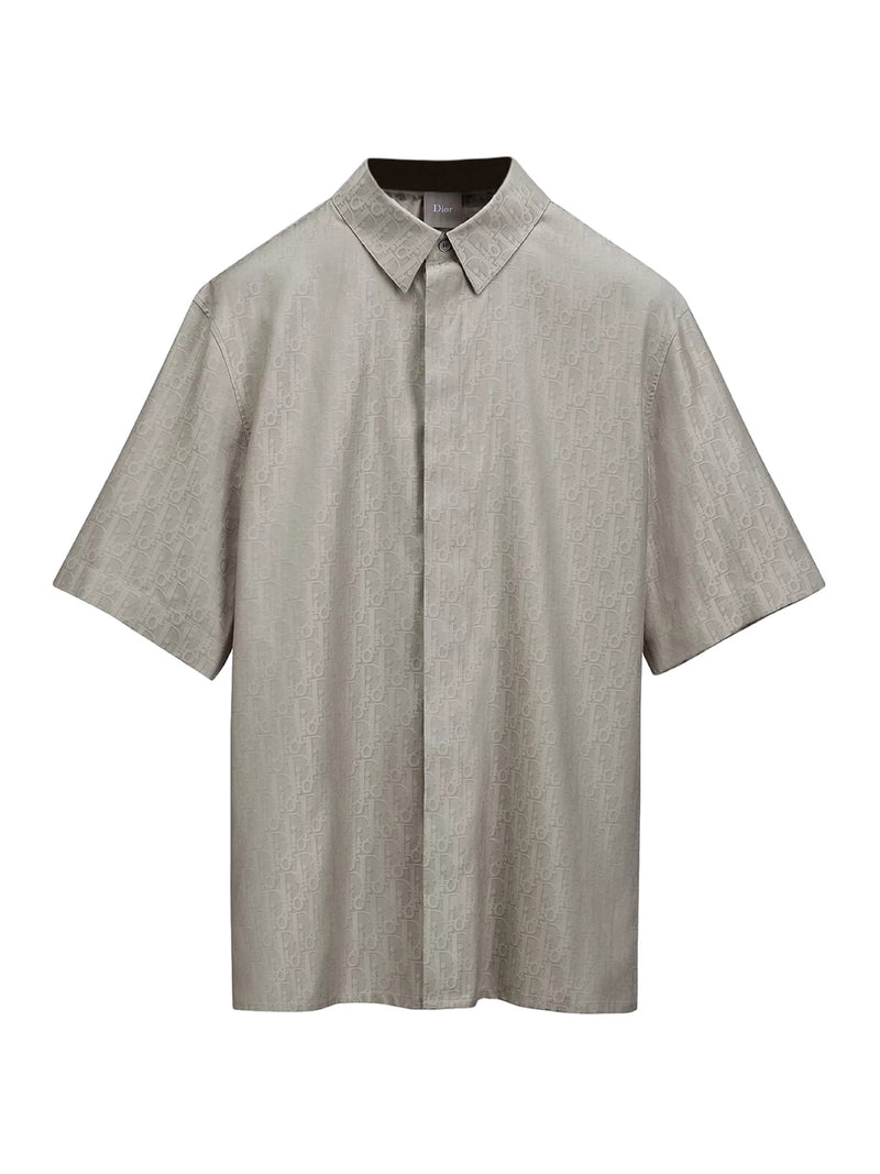 SHORT-SLEEVED OBLIQUE JACQUARD COTTON AND SILK SHIRT
