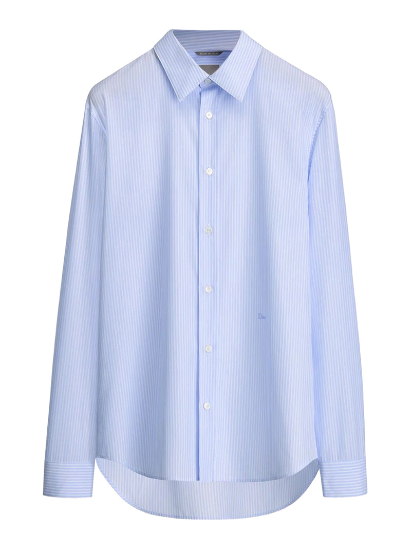 BLUE STRIPED COTTON POPLIN SHIRT WITH EMBROIDERY
