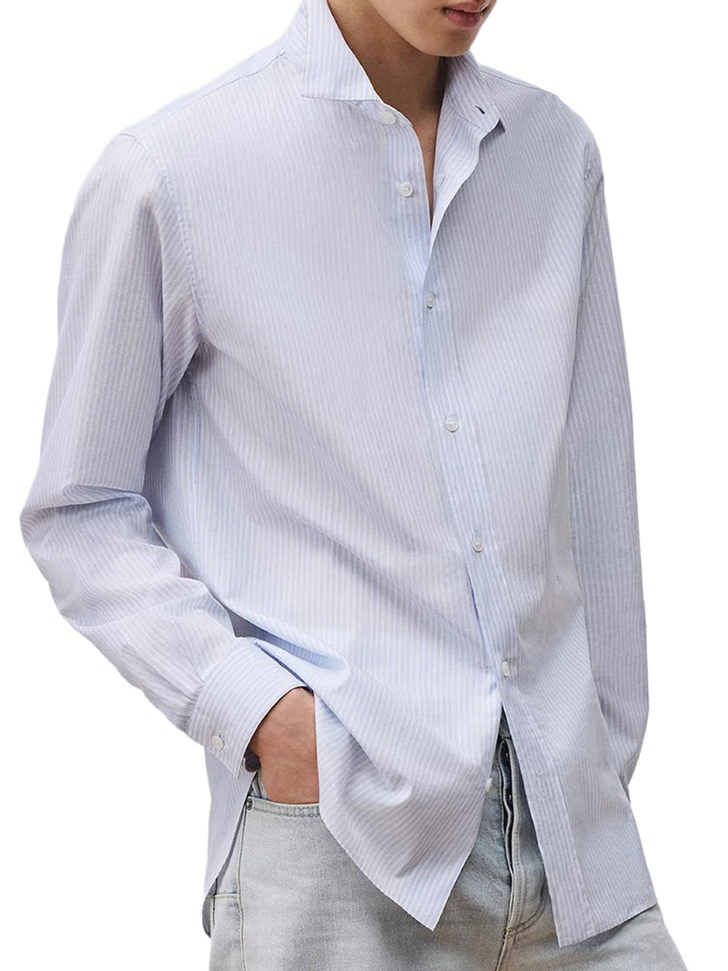 BLUE STRIPED COTTON POPLIN SHIRT WITH EMBROIDERY