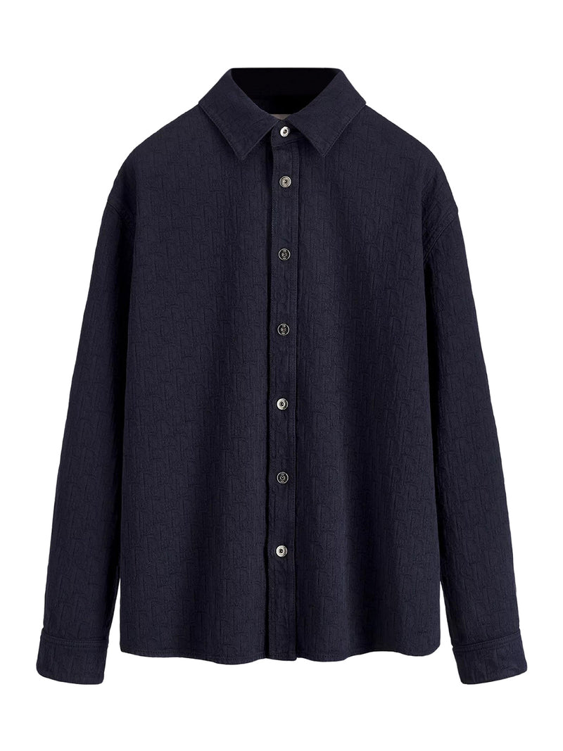NAVY BLUE COTTON JACQUARD OBLIQUE SHIRT