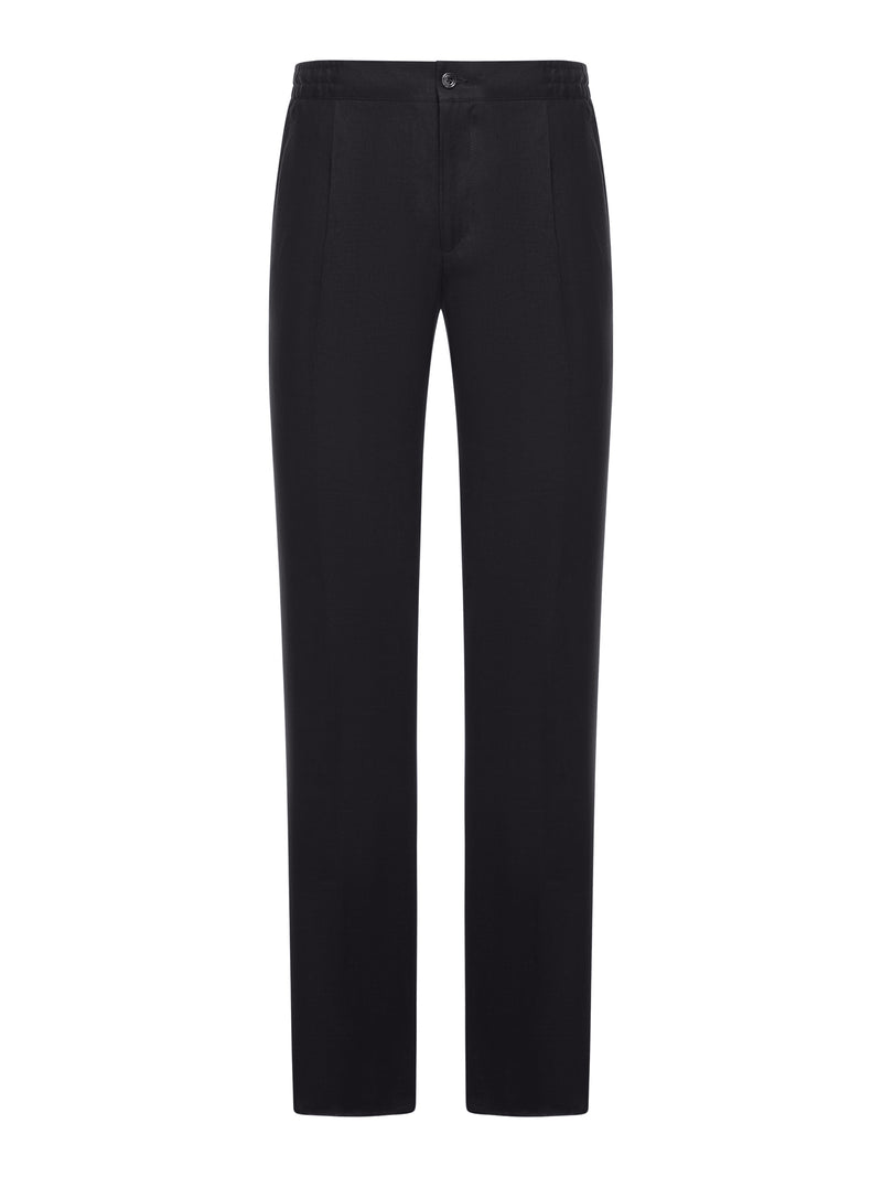 STRAIGHT FIT LINEN TROUSERS WITH ELASTIC WAIST