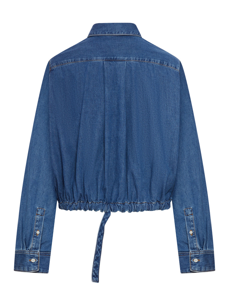 CROPPED DENIM SHIRT WITH DRAWSTRING AT THE BOTTOM