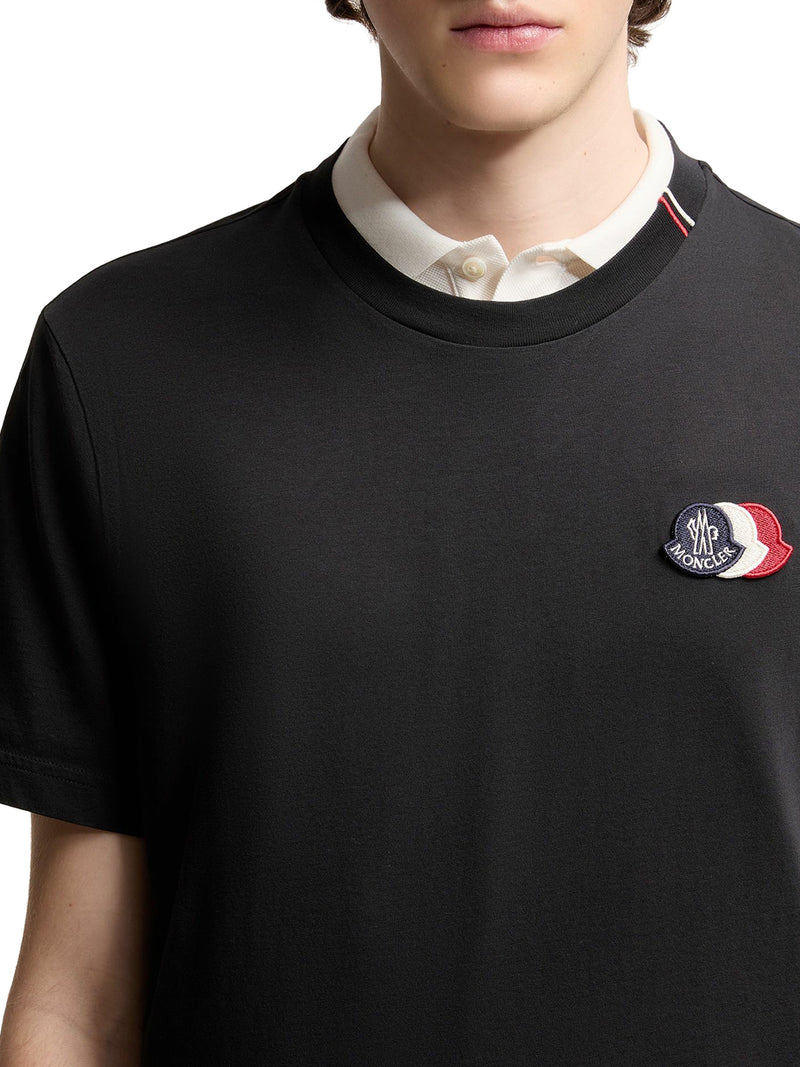 NAVY BLUE COTTON T-SHIRT WITH EMBROIDERED TRICOLOR LOGO