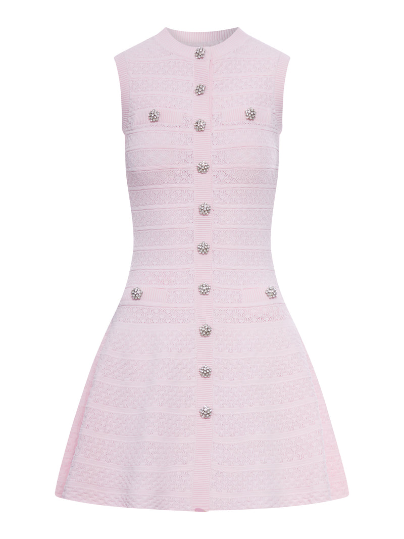 PINK POINTELLE DIAMOND KNIT MINI DRESS