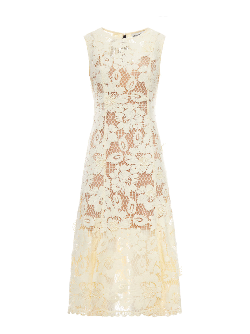 YELLOW CROCHET LACE MIDI DRESS