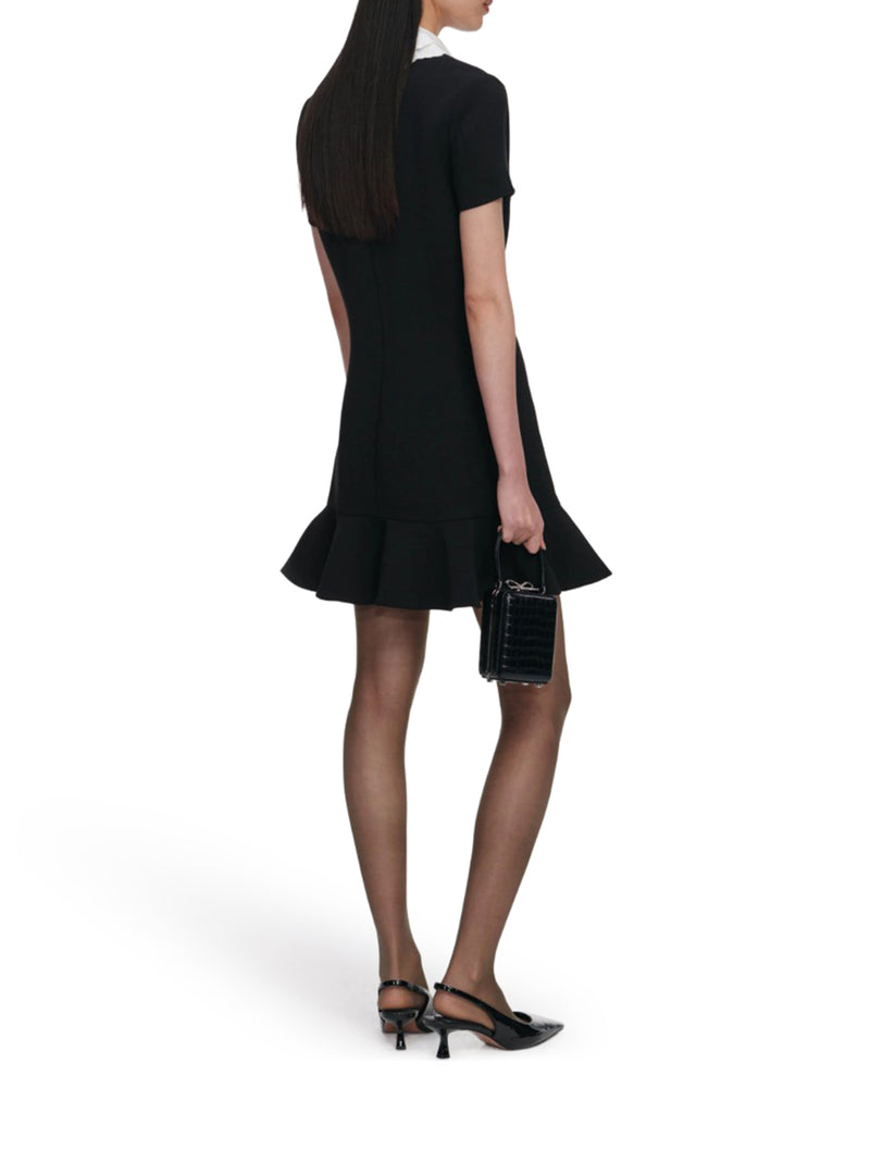 BLACK CREPE LACE BIB MINI DRESS