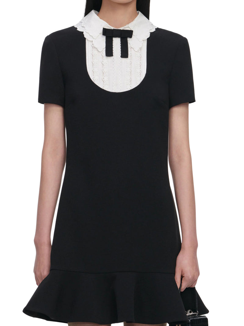 BLACK CREPE LACE BIB MINI DRESS