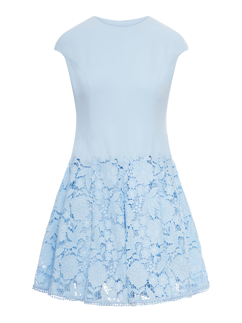BLUE CREPE LACE MINI DRESS