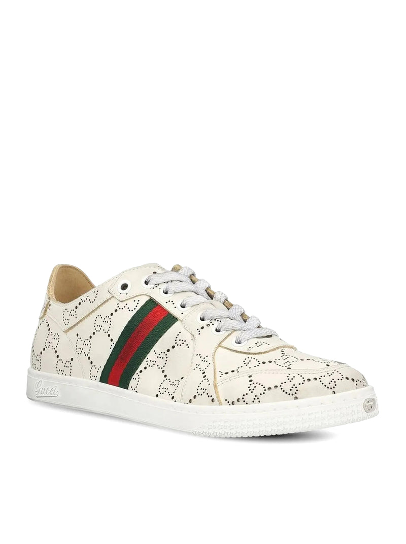 LEATHER SNEAKERS WITH ALLOVER GG AND WEB BAND