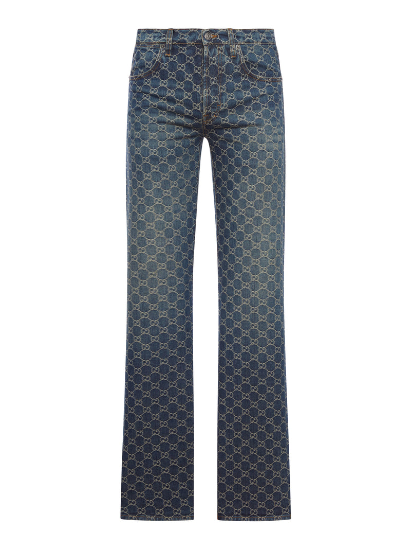 GG JACQUARD COTTON DENIM TROUSERS