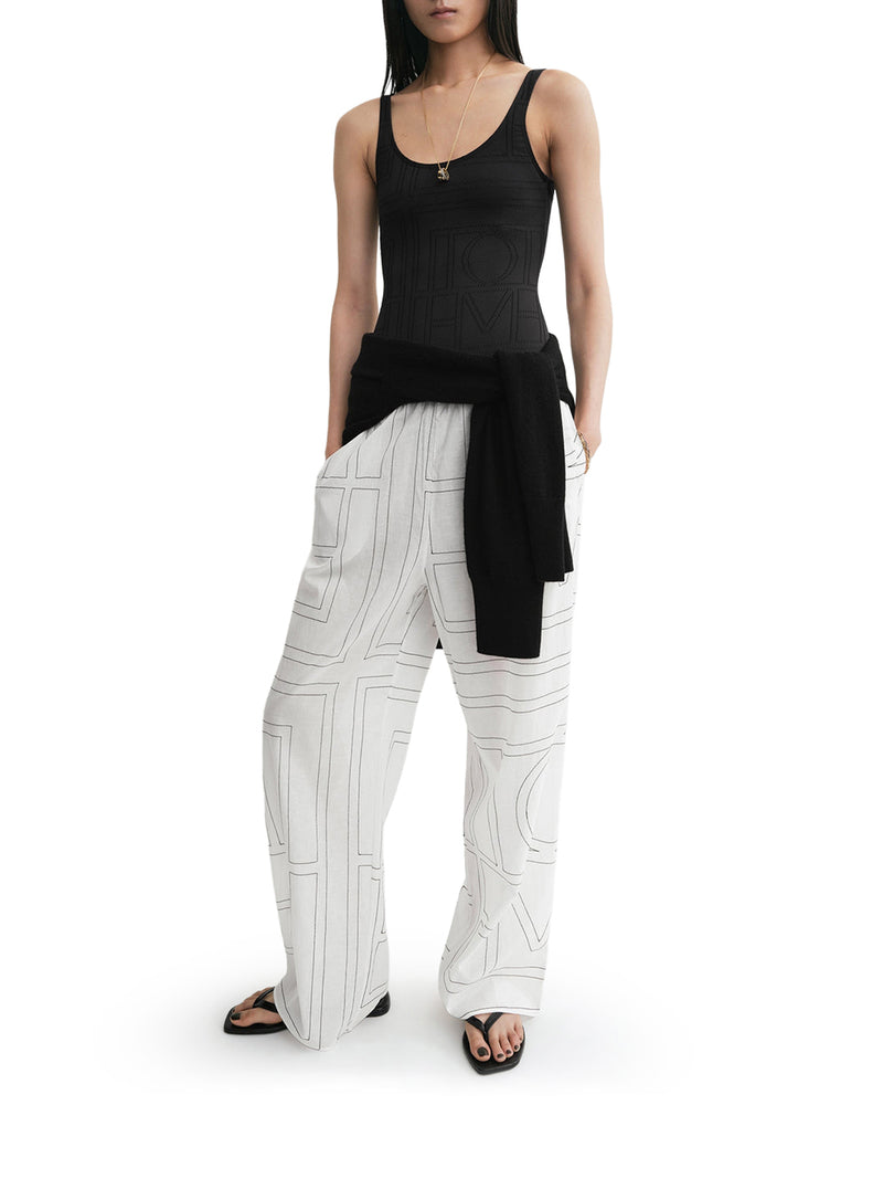 MONOGRAM COTTON-BLEND PJ BOTTOMS WHITE/BLACK
