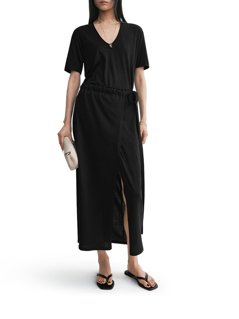 LONG COTTON AND SILK WRAP SKIRT