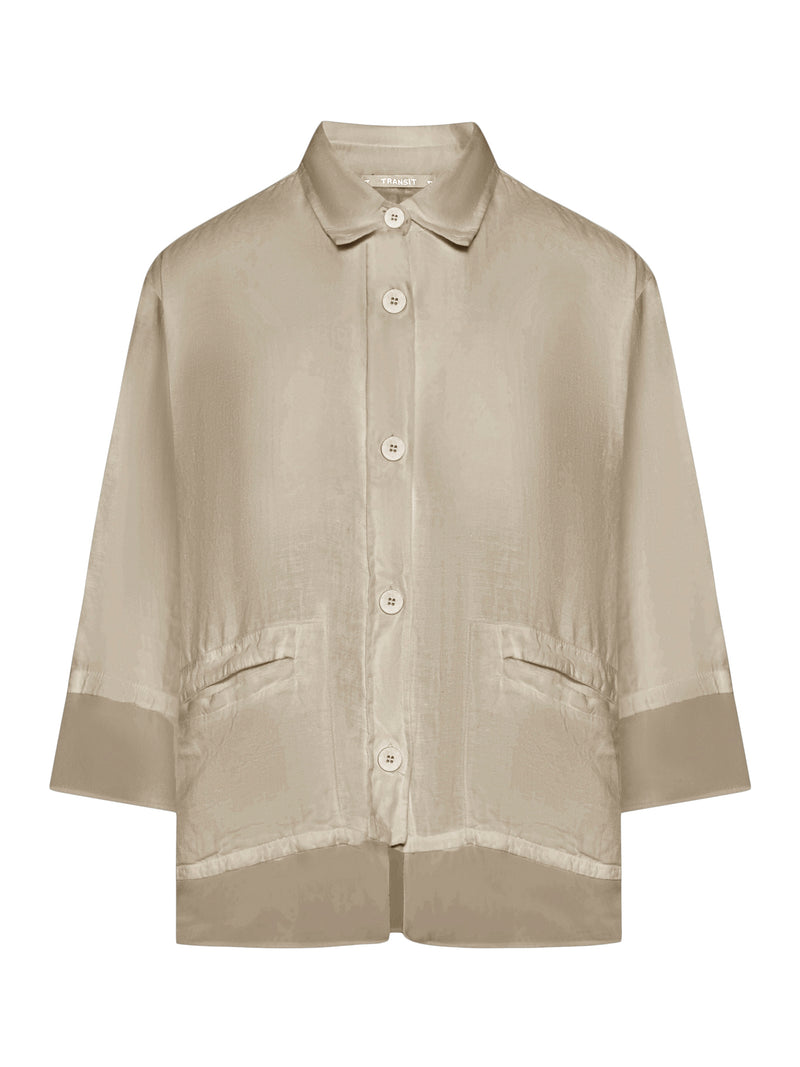 3/4 SLEEVE LINEN SHIRT WITH GEORGETTE INSERTS