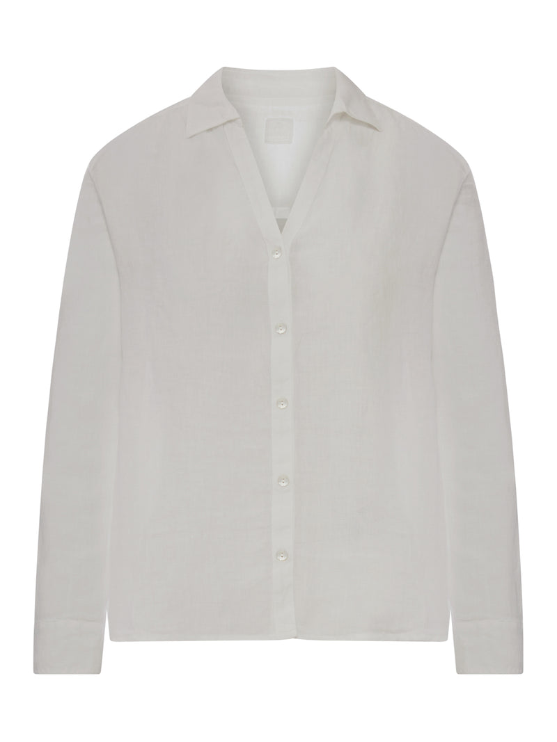 LINEN SHIRT WITH COLLAR AND V-NECK