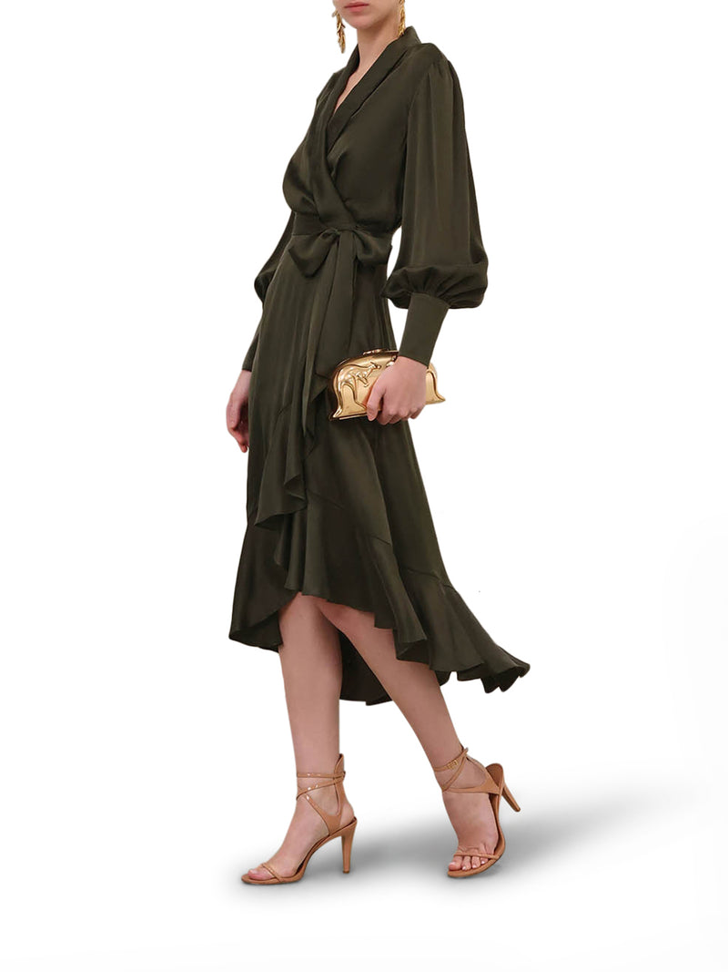 SILK WRAP MIDI DRESS
