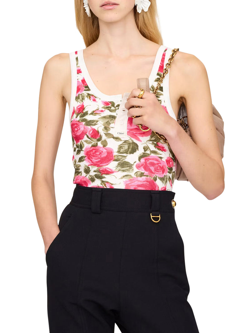 STRETCH COTTON TOP WITH FLORAL PRINT