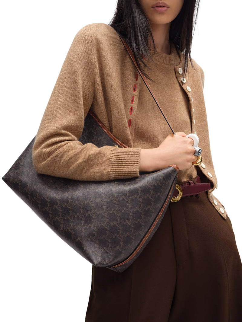 SOFT SHOPPER BAG IN TRIOMPHE CANVAS AND CALFSKIN LEATHER