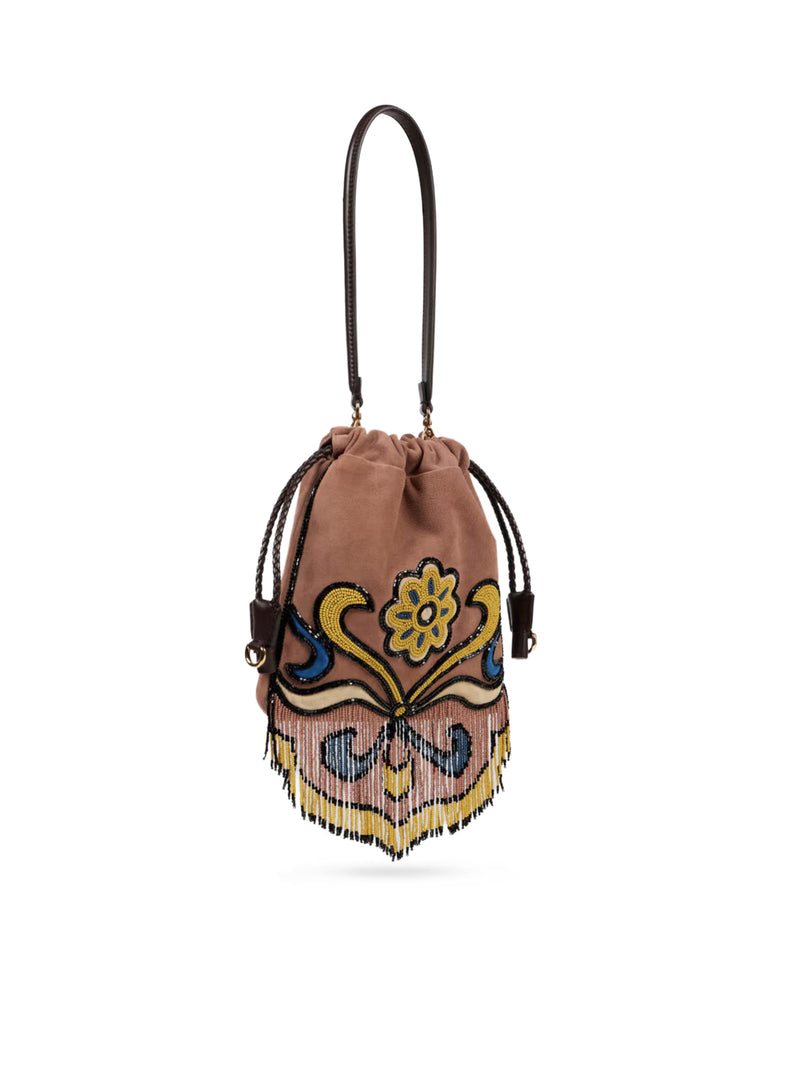 KALISPERA SMALL SUEDE BAG WITH BEADS AND FRINGES