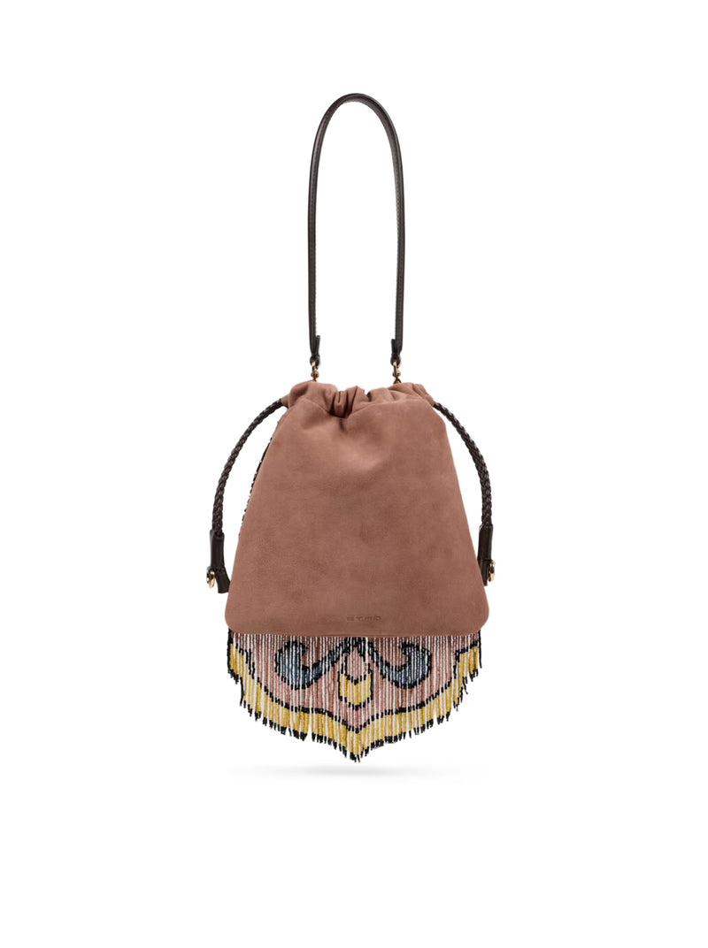 KALISPERA SMALL SUEDE BAG WITH BEADS AND FRINGES