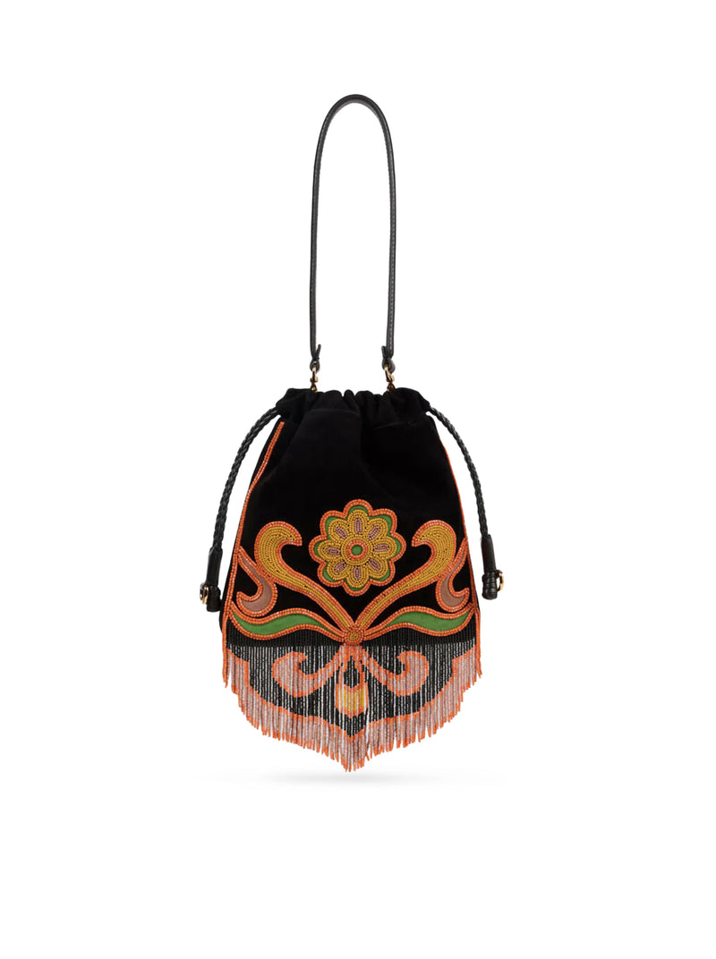 KALISPERA SMALL SUEDE BAG WITH BEADS AND FRINGES