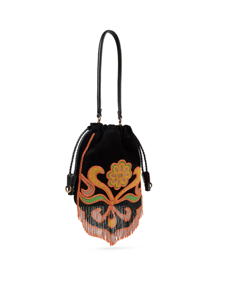 KALISPERA SMALL SUEDE BAG WITH BEADS AND FRINGES