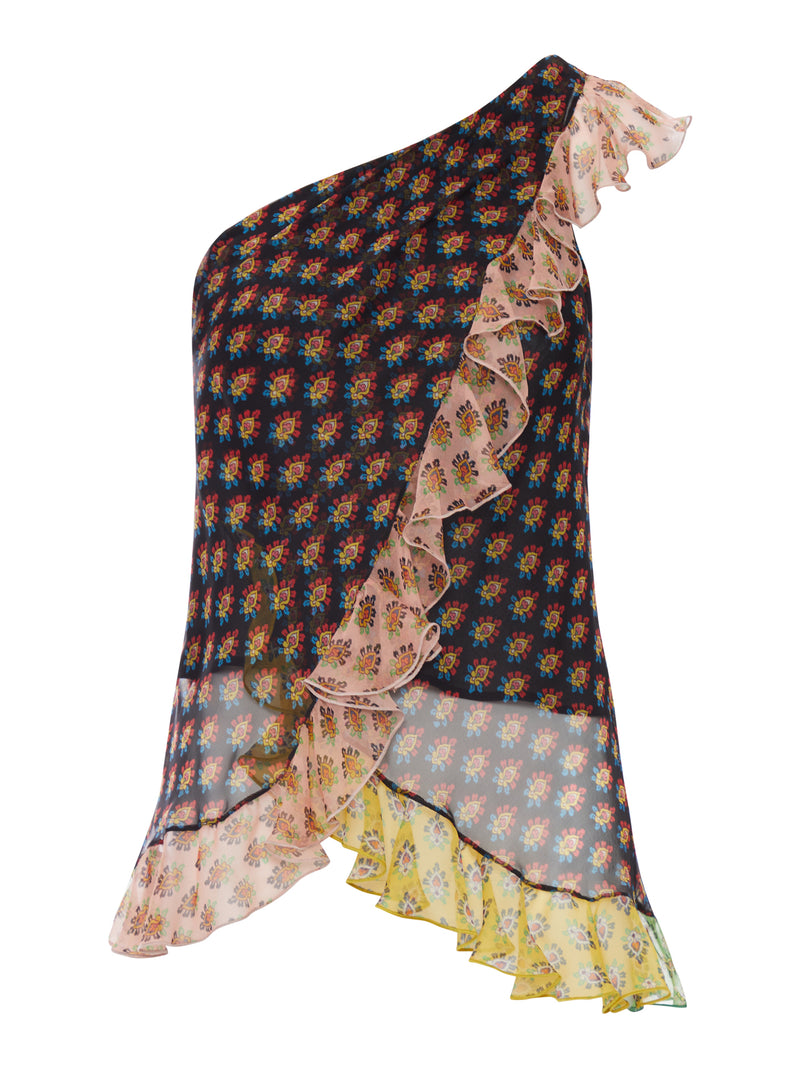 ASYMMETRIC TOP WITH MICRO FLORAL PRINT