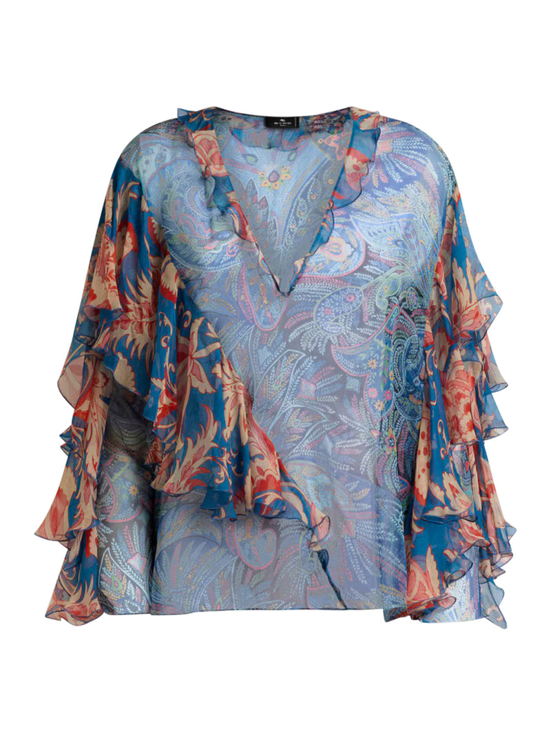 LONG-SLEEVED SILK BLOUSE WITH RUFFLES