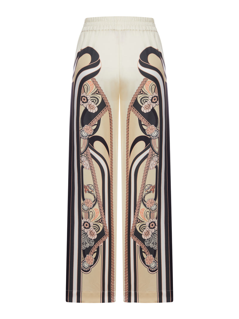 SILK PALAZZO TROUSERS WITH PLACED PRINT