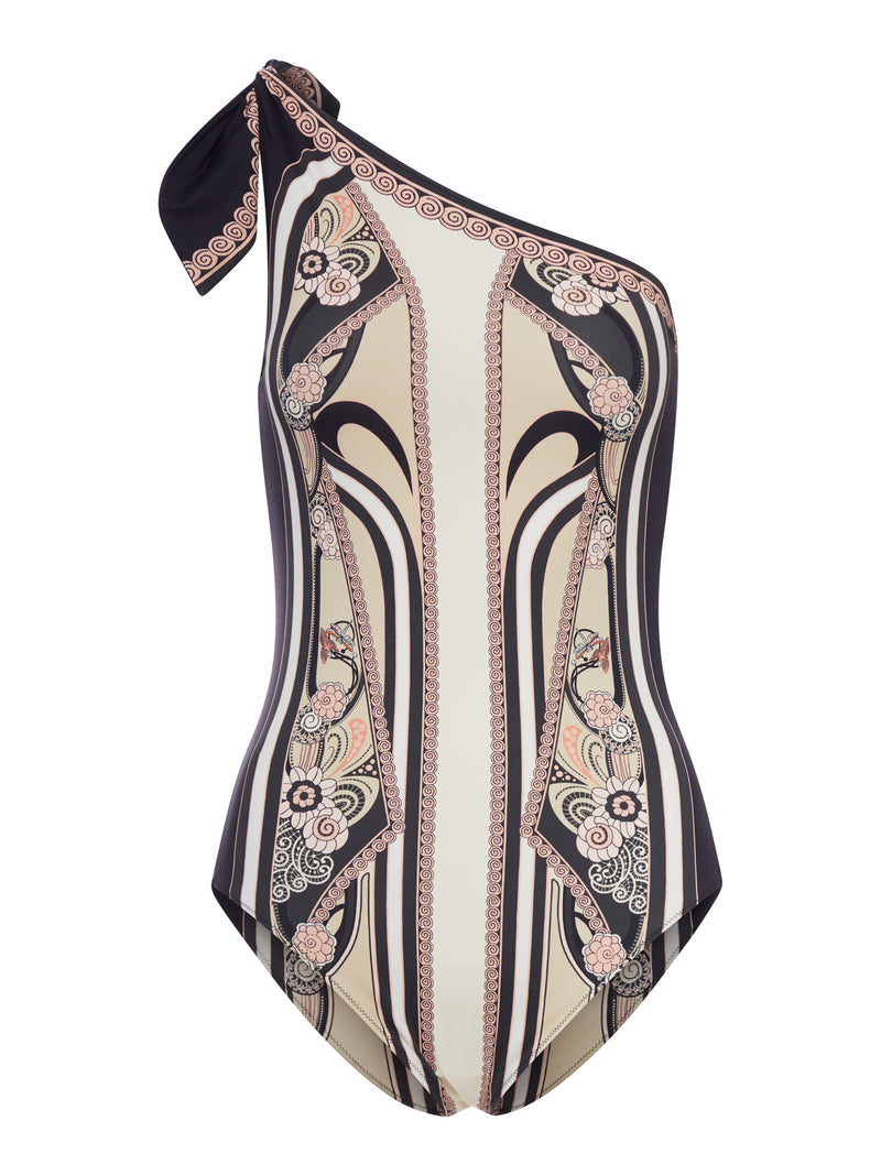 ONE-SHOULDER SWIMSUIT WITH ORNAMENTAL PRINT