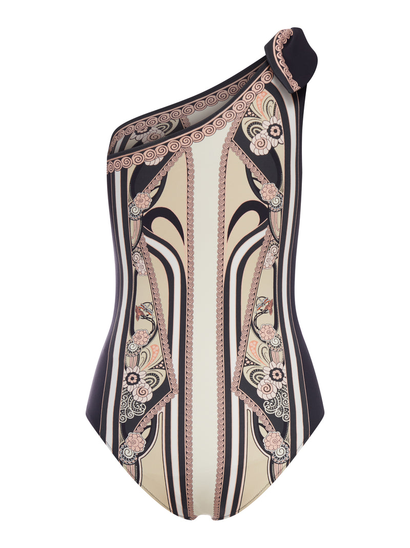 ONE-SHOULDER SWIMSUIT WITH ORNAMENTAL PRINT