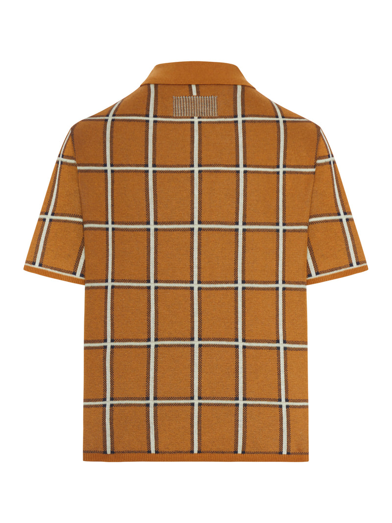 LINEN AND SILK BLEND POLO SHIRT WITH CHECK PATTERN
