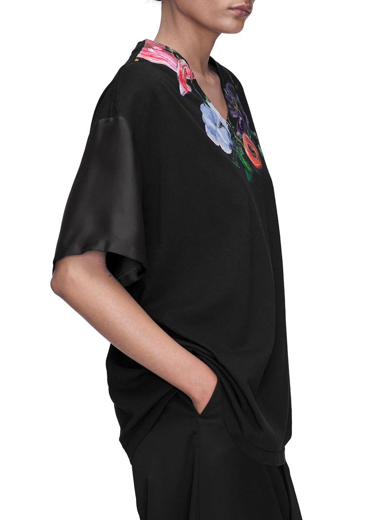 COTTON AND SILK T-SHIRT WITH FLORAL PATTERN