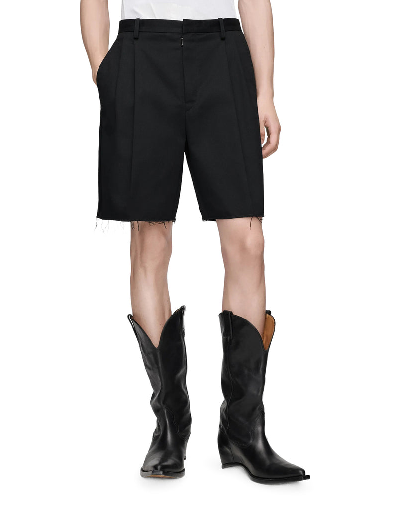 TAILORED BERMUDA SHORTS WITH PLEATS AND FRINGED HEM