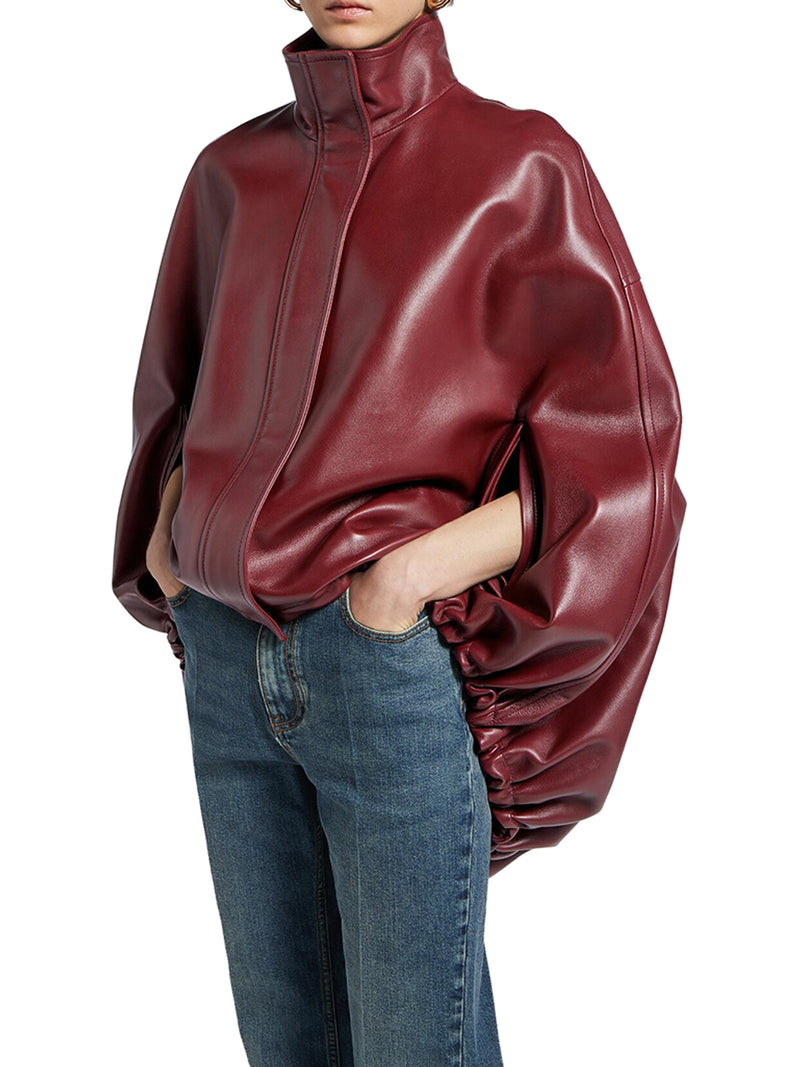 SHORT BURGUNDY LEATHER CAPE
