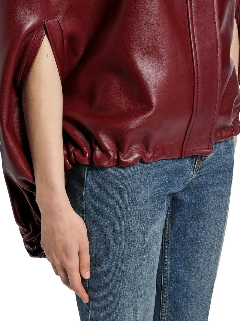 SHORT BURGUNDY LEATHER CAPE