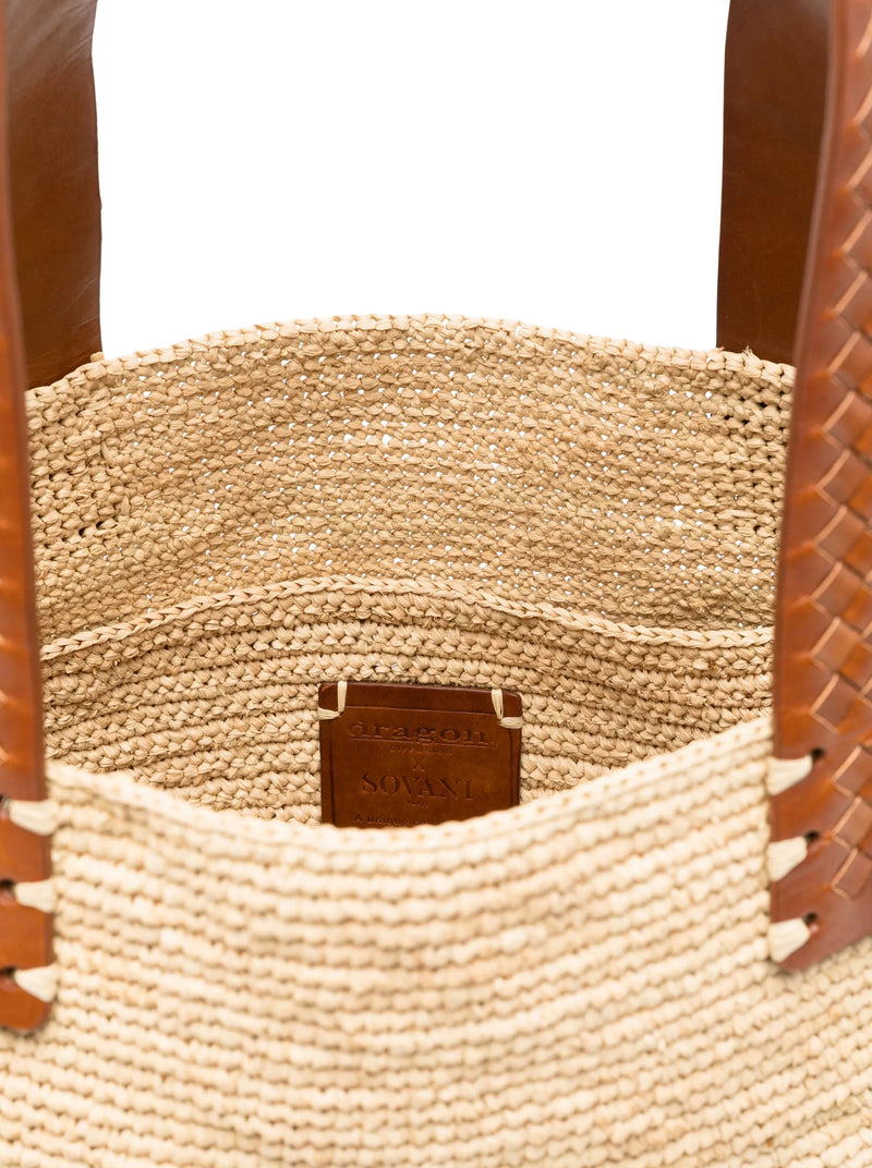 CHLOE` RAFFIA TOTE BAG WITH LEATHER DETAILS